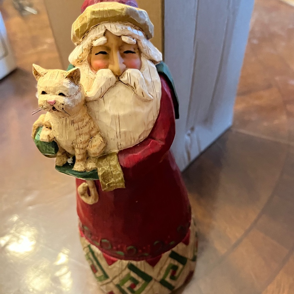 Santa Claus Figurine with Cat - Red and Green